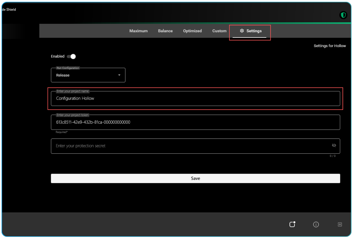 how to configure or setup a ByteHide Shield Project